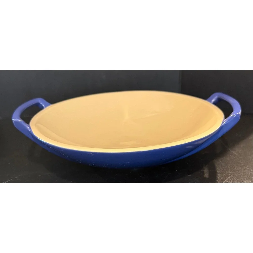 Le Creuset‎ Cobalt Blue Stoneware Mini Wok Dish Handles 07 49